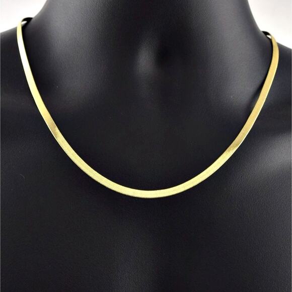 Mens Gold Herringbone Necklace, Flat Snake 18K Gold Dipped 925 Sterling Silver - Picture 6 of 9